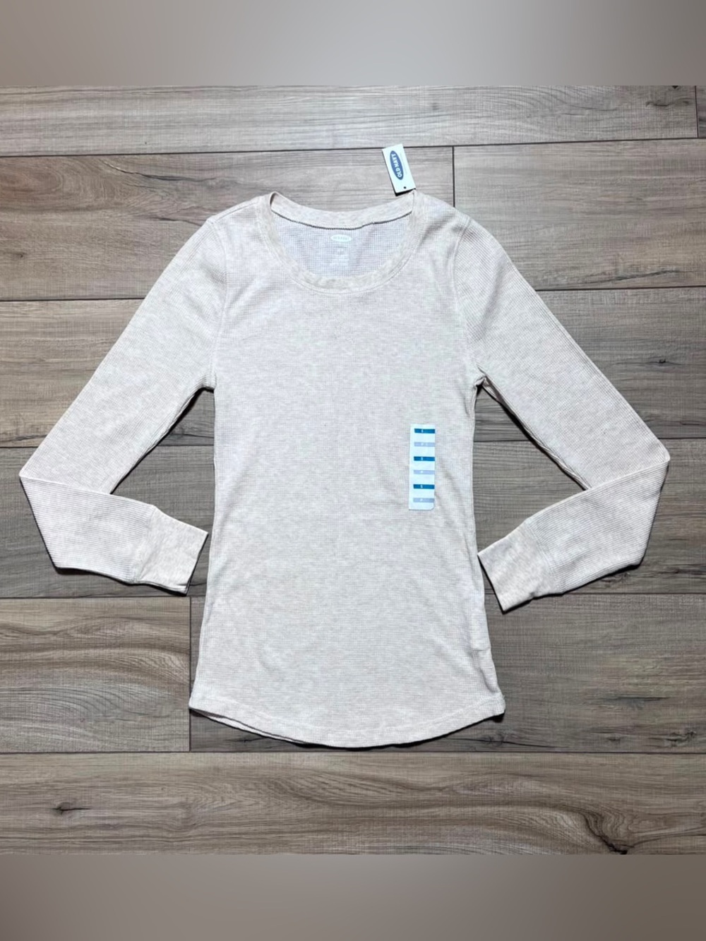 Old Navy Womens Fitted Waffle Knit Long Sleeve Top Size Small Oatmeal‎ Heather